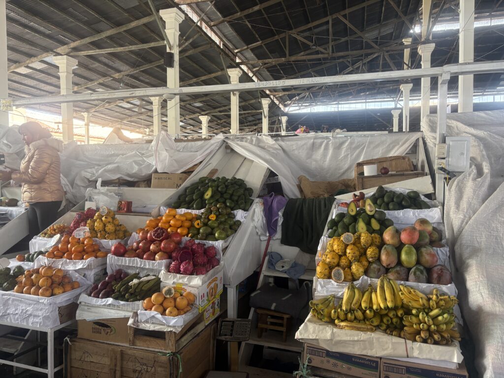 Native Andean fruits displayed at San Pedro Market in Cusco, Peru