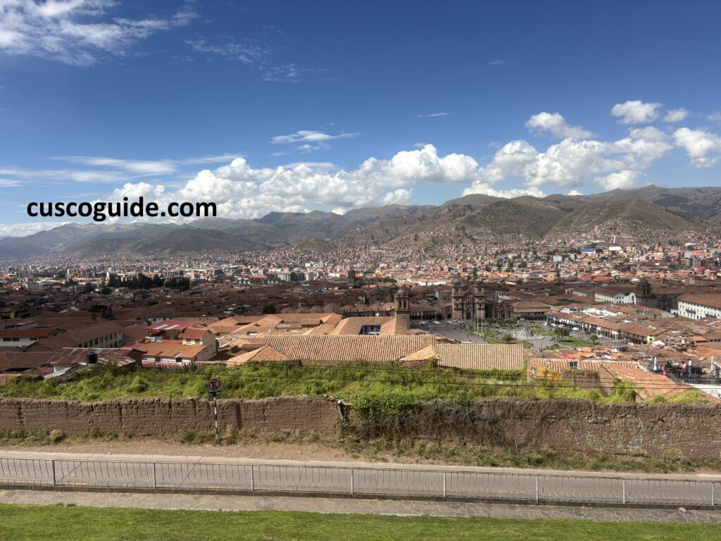 Panoramic view of Cusco Valley from San Cristobal Church viewpoint overlooking the historic city of Cusco, Peru.